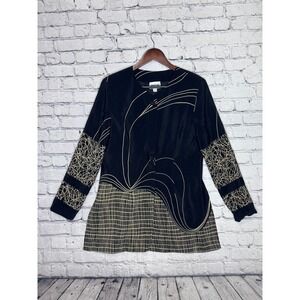 NR1 Sandra Ow Wing Black Gold Swirl‎ Print Tunic Top Size 12